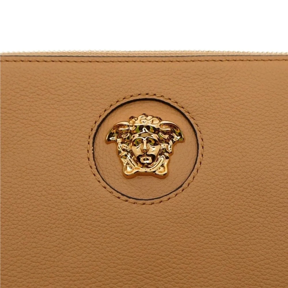 VERSACE Medusa Wristlet Zip Clutch Caramel Leather Pouch with Dust Bag & COA - Picture 6 of 9